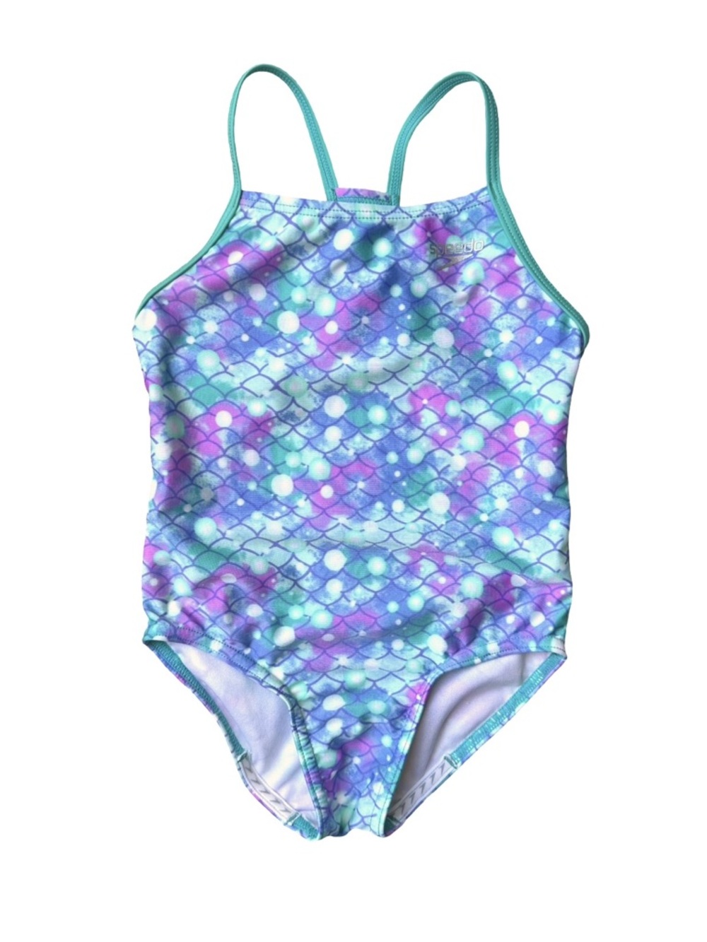 Speedo Girls Thin Strap One Piece Swimsuit mermaid,X-Small 5/6